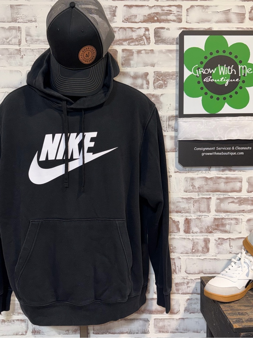 Nike Black Pullover Hoodie with White Swoosh Logo